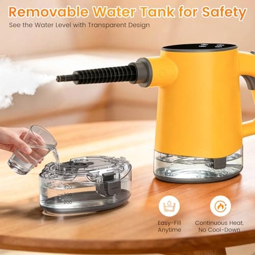 Steam Cleaner, Adjustable Handheld Steam Cleaner for Home, 10s Fast Heat-Up & 450mL Tank, Multi-Surface Portable Steamer for Cleaning Floor/Grout/Car/Kitchen & Bathroom Yellow - Thumbnail 2