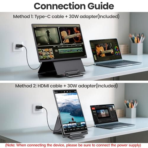 23.8'' Portable Monitor,FHD 1080P 100Hz IPS Laptop Screen Extender,USB-C HDMI Large Office Gaming Second Monitor Extender with Detachable Stand for Mac Windows PS5 Xbox Switch(Built-in Speakers) - Thumbnail 4