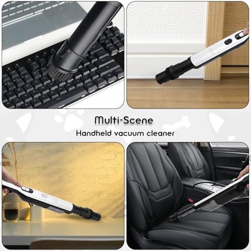 Handheld Cordless Vacuum Cleaner, Portable Car Vacuum with 18KPa Suction Power, Quick-Charge Hand Vac with LED Headlight & Storage Dock for Home Office Desk Keyboards Pet Hair, White - Thumbnail 6