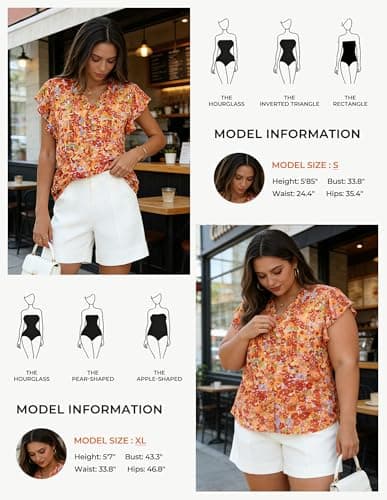GRACE KARIN 2026 Boho Tops for Women Dressy Casual,Ruffle Sleeve Chiffon Blouses,V Neck Summer Fashion Clothes Orange S - Thumbnail 6