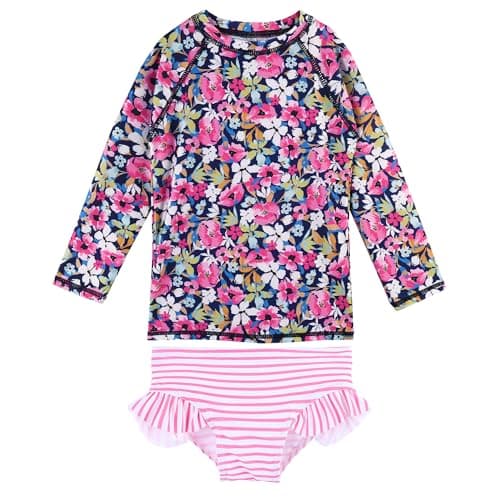 XFGIRLS Girls Rash Guard Set Long Sleeve Two Piece Swimsuit with UPF 50+ Sun Protection for Girls 5T 6T - Image 1