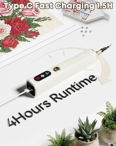 Diamond Art Tools Pen, Electric Diamond Painting Vacuum Pen Cordless & Quiet, Non Interupted Power Suction Modes, Skip Wax, No Block View Diamond Art Accessories for Adults, White - Thumbnail 6