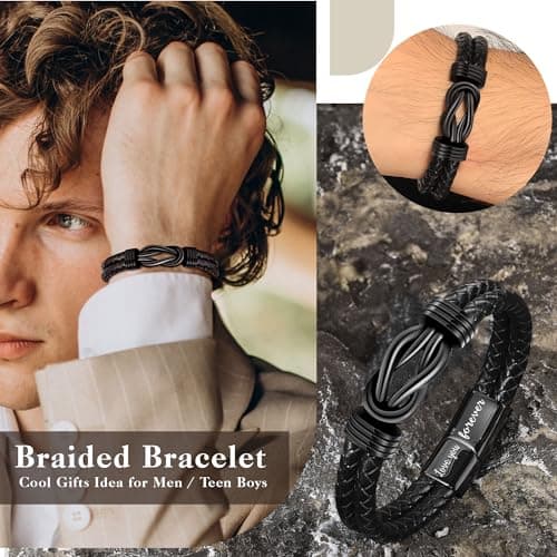 Btysun 80th Birthday Gifts for Men,Men Birthday Gift Ideas Leather Bracelets for Men Black Infinity Knot Bracelets for Men Dad Birthday Gifts - Thumbnail 6