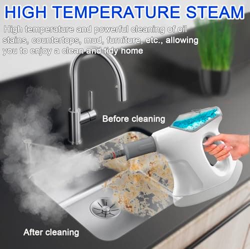 Handheld Steam Cleaner, 10S Immediate Heat Hand Held Steam Cleaner for Home, with Visualized Large Water Tank & 9 PCS Accessories & Safety Lock, for Window,Car,Kitchen,Couch,Floor (WHITE+GRAY) - Thumbnail 5