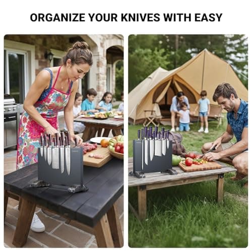 Magnetic Knife Block, Magnetic Kitchen Knife Holder Stand with Strong Magnet Strip for Kitchen Counter, Stainless Steel Double-Sided Universal Knife Storage Rack Organizer Without Knives-Black - Thumbnail 6