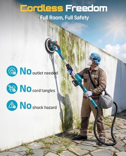 SEESII Cordless Drywall Sander with Vacuum,900W 1900RPM 2x4.0Ah Battery,Popcorn Ceiling Remover Tool,Brushless Low Noise Variable Speed,Wall Sander for Painting Prep,Foldable Telescopic,LED,12 Discs - Thumbnail 2