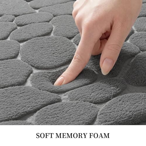 YIHOUSE Bathroom Mat Rug, Memory Foam Bath Mat, Non-Slip Bathroom Floor Mats, Cobblestone Bath Mats Absorbent Bath Rugs Washable Quick Dry (17x24,Dark Gray) - Thumbnail 2