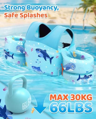 HeySplash Swim Vest for Kids, Toddler Pool Floaties Fit 33-66 Lbs, Children Swimming Vest with Adjustable Strap, Swim Jacket Water Wing Arm Float, Puddle Beach Boat Jumper Boy Girl,Blue Shark - Thumbnail 3