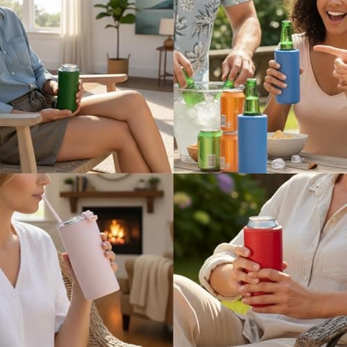 4 in 1 Universal Can Cooler - Purple, Can Holder Insulated, Beer Bottle Cooler, Universal Holder for All Drink Sizes, Stainless Steel Insulated Tumbler, Tailgating Accessories - Thumbnail 6