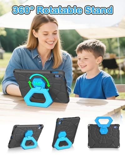 YIHE Shockproof Kids Case for iPad (A16) 11th Generation 11 Inch 2025/ iPad 10th Generation 10.9 inch 2022, Durable Protective Cover with Built-in Screen Protector & Stable Stand, Black Blue - Thumbnail 6