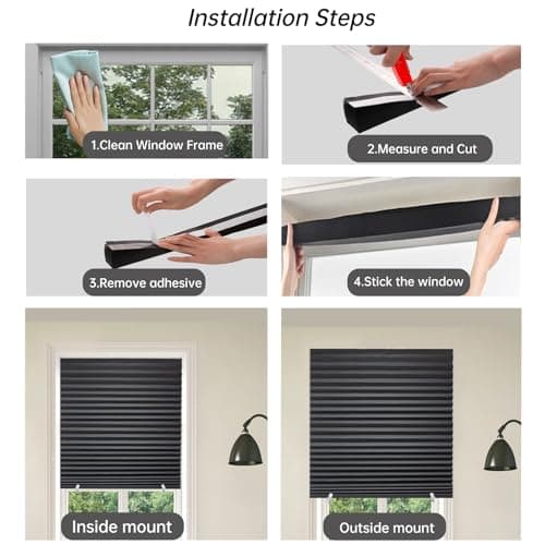 Changshade 6-Pack Temporary Blackout Paper Blinds for Window, Cut to Size Adhesive Paper Shades, Stick on Pleated Blinds,No Drill Easy Install,36" W x 72" H,Black - Thumbnail 5