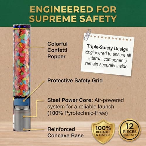 Biodegradable Confetti Cannons 12 Pack, 12" Multicolor Party Poppers for Birthday, Graduation, Wedding, Christmas, New Year & Celebration Events - Thumbnail 6