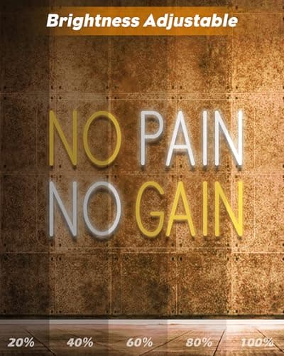 NO PAIN NO GAIN, Neon Sign for Wall Decor, LED Neon Lights Home Gym Decor, USB Powered Switch LED Signs, Motivational Wall Art for Man Cave, Office, Dorm, Yellow - Thumbnail 5