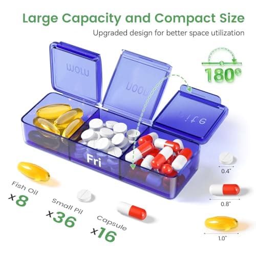 Weekly Pill Organizer 3 Times a Day, Pill Cases Organizers 7 Day, Medicine Pill Organizer by Time, Daily Pill Box AM/PM/Night, Travel Pill Case for Medication, Vitamins, Fish Oil and Supplements - Thumbnail 2