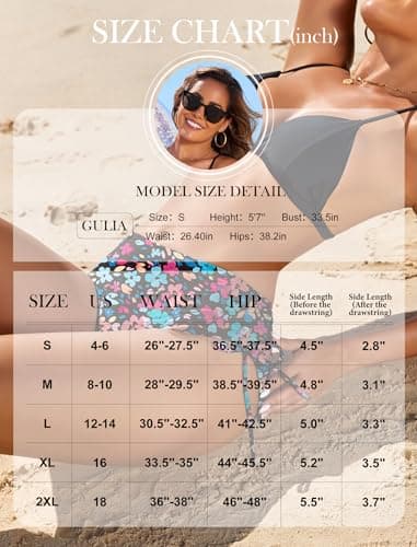 Bathing Suit Bottoms for Women Low Waisted Bikini Bottom Full Coverage Side Tied Cheeky Sexy Swimsuit Briefs Florals Large - Thumbnail 6