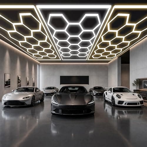 ALLYES Hexagon Garage Lights, Hexagon Ceiling Lights Super Bright Lighting,with Smart Switch,Car Detailing Ceiling Light for Workshop Warehouse Basement Gym Auto Detailing Auto Detailing - Image 1
