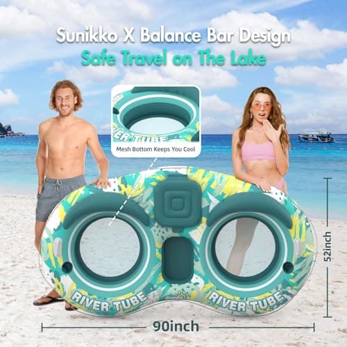Sunikko X 5-in-1 Pool Floats Adult Heavy Duty River Tube, 2 Person Water Lounge Tanning Pool with Backrests, Built-in Cooler, Cup Holders, Deluxe Pool Toys for Summer Relaxation - Thumbnail 4