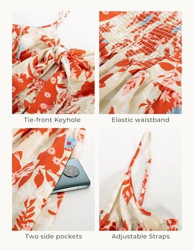 Women's 2025 Summer Beach Dresses Floral V Neck Tie Front Spaghetti Strap A Line Casual Sundress Wedding Guest - Thumbnail 5