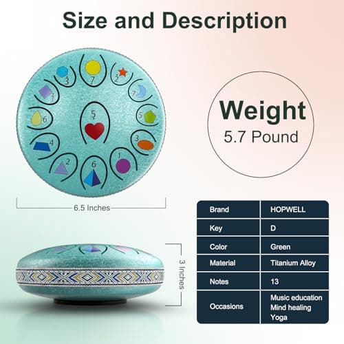 REGIS Rain Drum for Outside Garden, 6.8 Inches 13 Notes Steel Tongue Drum, Waterproof Meditation Rain Chime, UV-Printed Notes & Geometric Design, with Bag, Mallets & Music Book(malachite) - Thumbnail 5