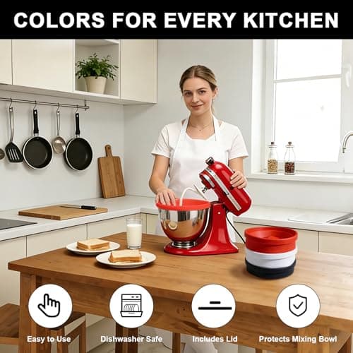 5 Qt Foldable Tilt-Head Silicone Liners for kitchenaid Stand Mixer, Silicone Bowl Liners with Lids, Kitchen Aid Accessories and Attachments for Baking and Cooking (3pcs Black+Red+White) - Thumbnail 4
