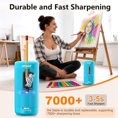 AFMAT Electric Pencil Sharpener, Fully Automatic Pencil Sharpener, Auto in & Out, Rechargeable Hands-Free Sharpeners for Jumbo & Colored Pencils (6.5-12mm), Portable for Home/Classroom/Office PSC2 - Thumbnail 3