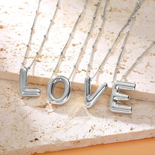 BOLAGTIER Bubble Letter Necklace Gold Plated Balloon Initial Chunky Bubble Alphabet Pendant Necklace Trendy Jewelry Gift for Women (Q, Silver) - Thumbnail 4