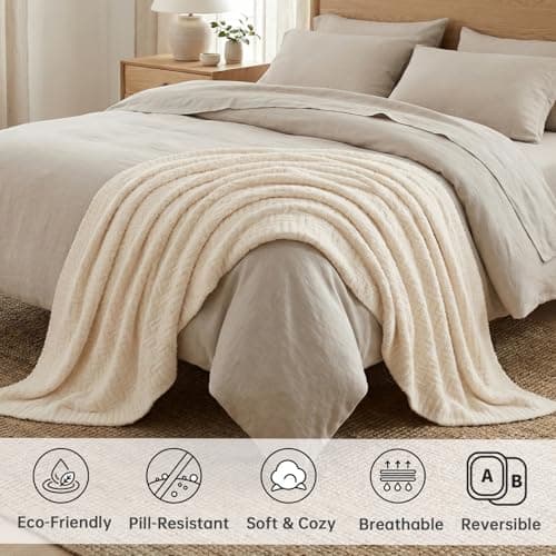 Buttery Soft Knit Throw Blanket 60x80 for Bed or Couch, Reversible Oversized Decorative Blanket, Lightweight Warm Microfiber Knitted Throw for Bedroom, Living Room, Farmhouse Cozy Gift, Ivory White - Thumbnail 2