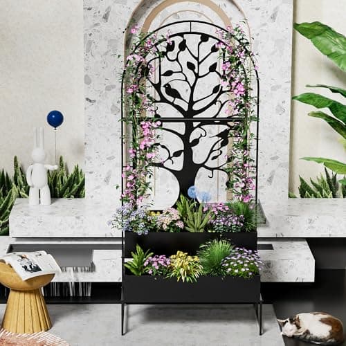 Arched Outdoor Planter Box with Trellis Set of 2 for Climbing Plants, 2 Tiers Metal Privacy Planters for Patio, Raised Garden Bed with Legs, for Vegetables, Balcony, 75.2 x 22 x 34.6 Inch, 2PCS, Black - Thumbnail 5