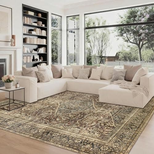 Ruicharm Washable 8x10 Area Rug: Vintage Brown Rugs for Living Room Bedroom Dining Room Office Indoor - Soft Non-Slip Large Carpet Home Decor - Oriental Dark Brown - Thumbnail 2