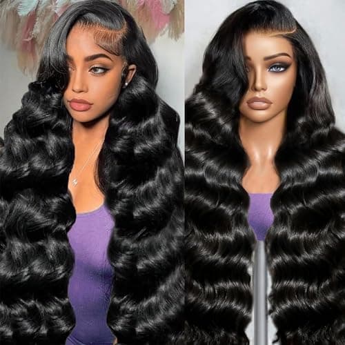 DAFIY 100% Human Hair High-temperature Verification,13x6 Body Wave Lace Front Women Wigs 200 Density Glueless Natural Color 28 Inch,Free Mystery Random Jewelry Pack(order from buy-one-get-one-page)