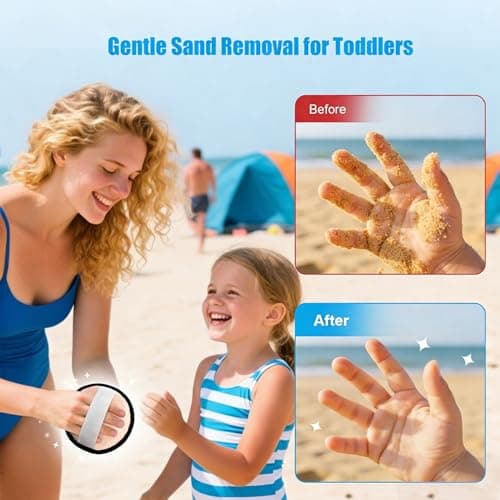 Exqusdy 2 in 1 Sand Remover for Beach + Elastic Towel Bands for Cruise Chair – Powder Puff with Talc-Free Formula, Windproof Holder for Pool & Vacation Must Haves, Toddler Friendly - Thumbnail 3