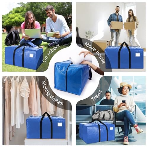 VELVETSURE 12 Pack Heavy Duty Extra Large Moving Bags W/Backpack Straps - Strong Handles & Zippers, Storage Totes For Space Saving, Fold Flat, Alternative to Moving Box and Storage Bin, Multicolor - Thumbnail 6