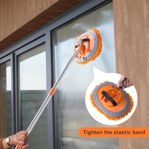 Wall Cleaner Mop with 68” Long Handle,15°Labor-Saving Elbow,Multi-Surface Duster for Painted Walls,Floor,Baseboard & Windows, Includes 2 Replaceable Microfiber Chenille Pads - Thumbnail 3