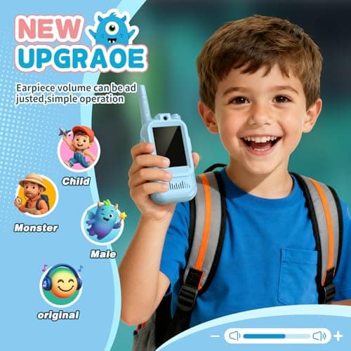 Walkie Talkies for Kids Pack of 2, Rechargeable Long Range 2 Way Radios Toys for Boys Girls Age 3-5, Birthday with Pink Blue Design,Outdoor Adventure Camping Hiking - Thumbnail 2