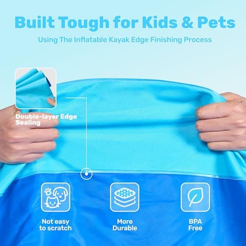 SLOOSH 72" Non-Slip Splash Pad Sprinkler - Outdoor Water Toys Play Mat for Toddlers Kids Dogs, Outside Thickened Sprinkler Pool Party Durable Backyard Fountain for Girls Boys Pets (72in, Blue) - Thumbnail 2