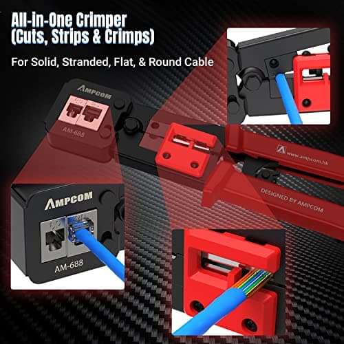 AMPCOM RJ45 Pass Thru Crimping Tool Network Crimper for Pass Through and Regular Type RJ45 RJ12 RJ11 Connector -CAT6/5e（8P8C/6P6C/6P4C) - Thumbnail 3