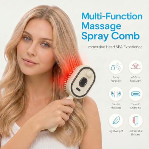 Neliangia Electric Spray Air Cushion Massage Comb, 5 in 1 Rechargeable Hair Brush for Scalp Massage, Detangling, Straightening, Curling, Professional Salon Hair Care Tool - Thumbnail 2