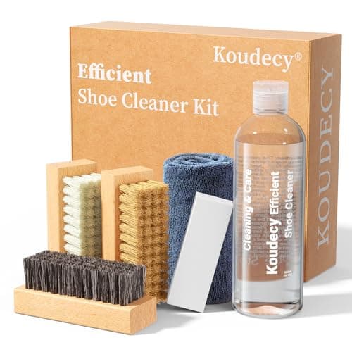Koudecy Shoe Cleaner Kit for Sneaker - 10.1 Oz Shoe Cleaning Kit with Shoe Brushes & Towel & Eraser, White Shoe Sneaker Cleaner Kit for Mesh Tennis Knit Leather Suede and Most Materials - Image 1