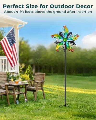 Gronhof Wind Spinners Outdoor,Kinetic Wind Sculptures & Spinners, 57" Double-Side Metal Wind Spinner for Yard and Garden, Lawn Art Decorations Flower & Bee - Thumbnail 6