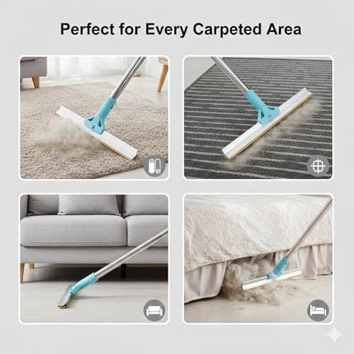 Gecauoea Carpet Rake for Pet Hair Removal 3-Section Dog Hair Remover Broom for Couch, Rug Fluffer for Matted Carpet, Reusable Tool for Furniture, Stairs & Car Interiors - Thumbnail 3