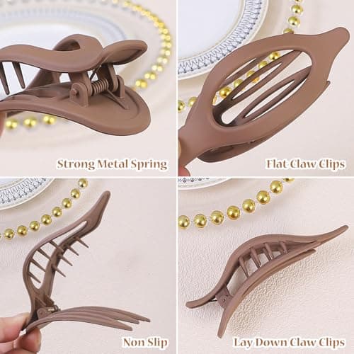 CHANDAT Flat Hair Clip 6 pcs Lay Down Claw Clips Hair Accessories for Women -Brown - Thumbnail 4