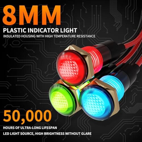 FILN 10PCS Small 110V LED Indicator Light, 8mm (5/16") IP67 Waterproof Low Power Pilot Lights Panel Mount for Car, Truck, Boat, Marine, Dash(110v, Green) - Thumbnail 6