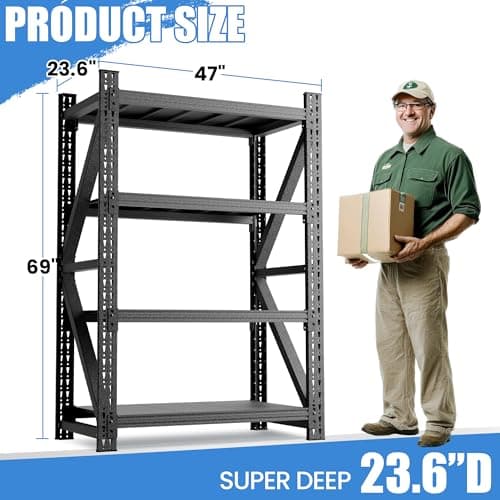 BIZOEIRON Heavy Duty Garage Storage Shelves, 48" Wide Metal Garage Shelving Units, 4-Tier Large Industrial Shelving for Shop Warehouse Basement Factory, 3000LBS Capacity, 48" W x 24" D x 69" H - Thumbnail 2