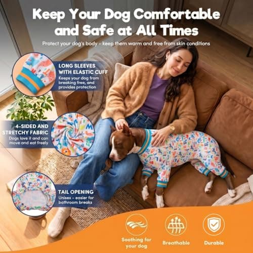 LovinPet Onesies Dog Pajamas for Large Breed Dogs, Undershirt for Large Dog,Lightweight Stretchy Flannel Fabric,White Noah's Ark Alphabet Print, Uv Protection Shirt,Easy to Wear,Medium - Thumbnail 6