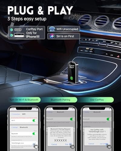 Amzfeel Wireless CarPlay Adapter for Apple iPhone iOS 10+ & Cars from 2015+, Mini Edition, Converts Factory Wired to Wireless CarPlay Dongle Plug & Play (Brushed Cobalt Blue) - Thumbnail 3