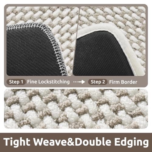 AMOAMI Chenille Bath Mat Super Absorbent Bathroom Mat Quick Dry Bath Mats for Bathroom Rubber Backed Bathroom Rugs Non Slip Washable Fit Under Door, Front of Bathtub, Sink, Beige&White 24"x36" - Thumbnail 4