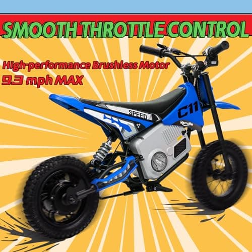 kerry yoo C11 24V 250W Electric Dirt Bike for Kids, Up to 9.3MPH Off-Road Electric Motorcycle with Explosion-Proof Tires, Twist Grip Throttle, Spring Suspension,Kids Ride On Dirtbike - Blue - Thumbnail 4
