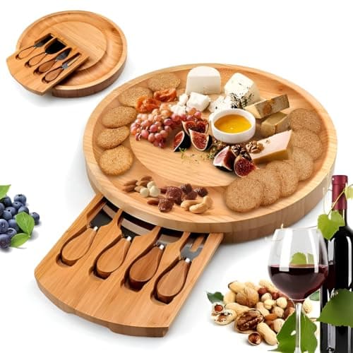 Charcuterie Boards Gift Set - Premium Bamboo Cheese Board Set with 4 PCS Knife Set, Serving Plates Housewarming, Wedding,Christmas Charcuterie Board, Hostess Gifts - Image 1