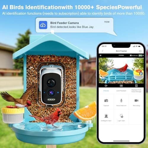 Smart Bird Feeder with Camera Solar Powered, AI Birds Species Identification, 2.5K HD Video Bird House with Camera for Outside, Weatherproof Design Ideal Gifts for Valentine's Day, Bird Lovers, Blue - Thumbnail 5