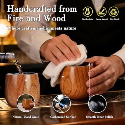 Charred Wooden Bourbon Drinking Glass - Artisan Oak Whiskey Tumbler with Gift Tube, Unique Wooden Whiskey Glass for Men, Bourbon Gifts for Men, Whiskey Glass for Dad Husband Birthday - Thumbnail 3
